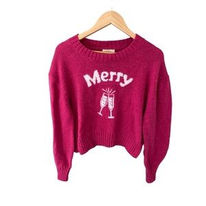 Kaisley Hot Pink Holiday Long Sleeve Merry Sweater NWT Size L
